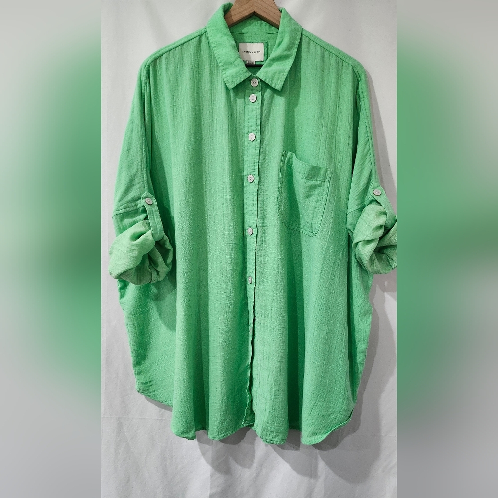 American Eagle Women's Oversized Top Size Medium Bright Green Relaxed Cotton